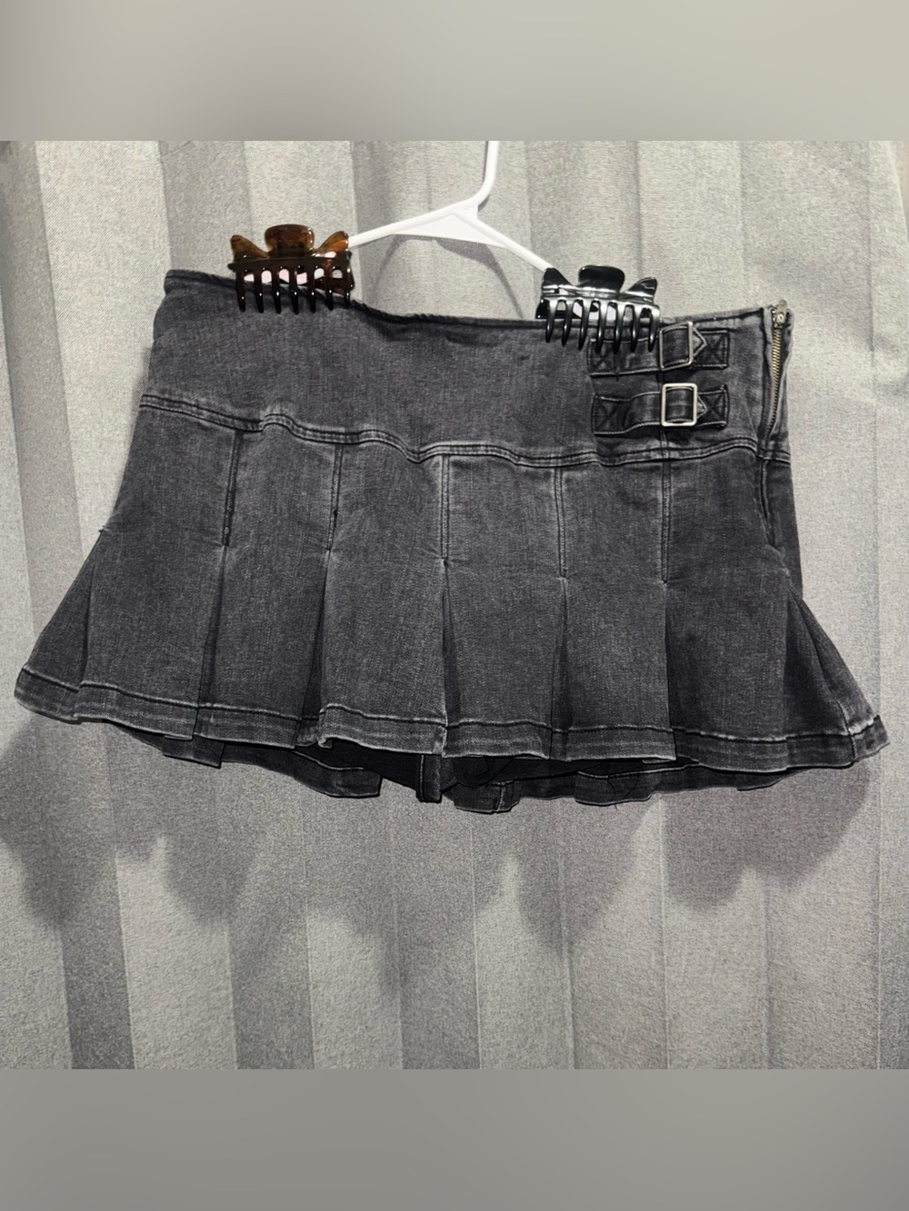 Black Pleated Denim Skort